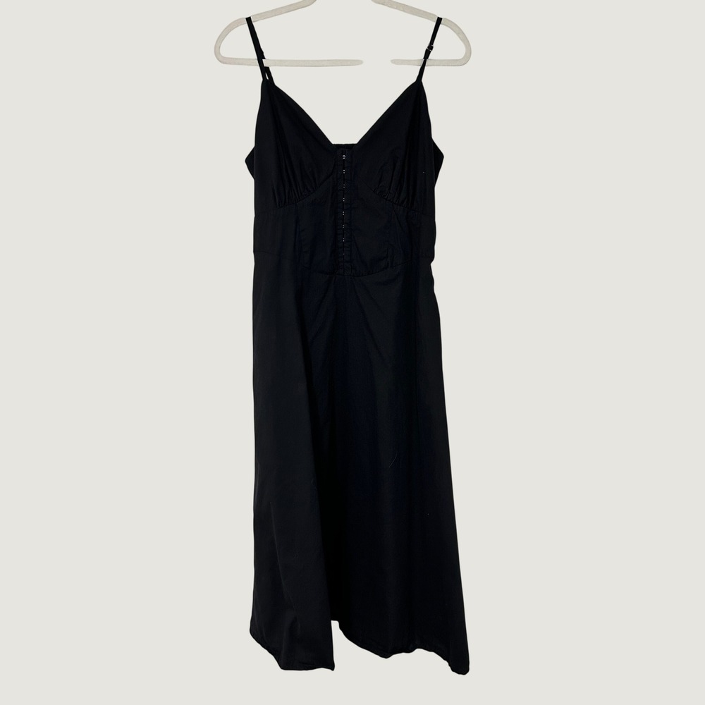 Japna Women Black Cotton Hook Eye Corset Midi Dress Summer Goth L
